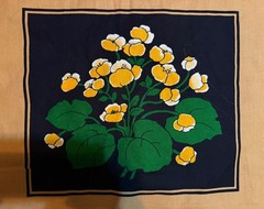 Vintage 1978 Finlayson Fabric Floral Squares 13” X 10.5” Tan Black Finland