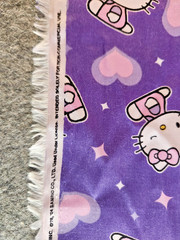 Sanrio Hello Kitty Purple Charmeuse fabric 1.9yd Vintage with pink & white NOS