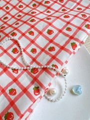 1 yard (58” width) coral check strawberry summer cotton fabric 260458 A02