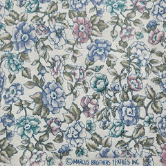 1 Yard Vintage Marcus Brothers Fabric Purple Blue Green Floral on White 44″ W