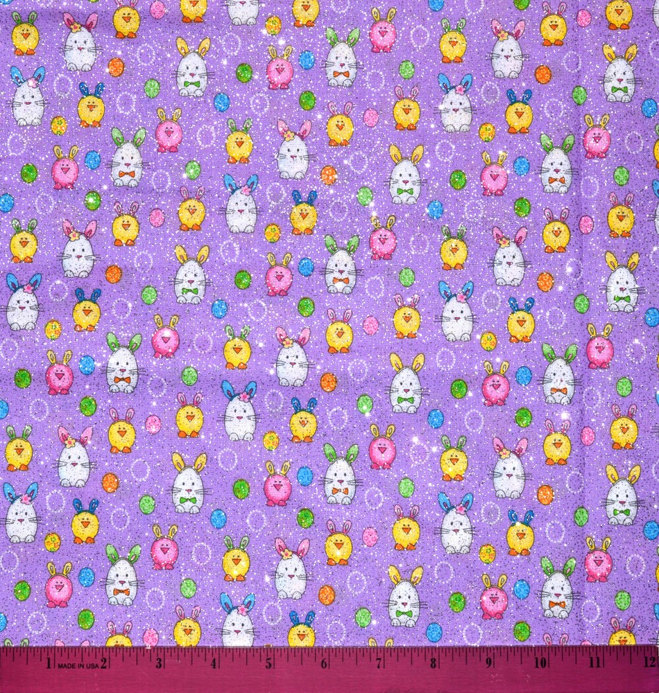 Easter Fabric – HALF YARD – Sparkles! Quilting 100% Cotton Bunny Bunnies Chicks