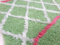 Vintage Chenille Bedspread Fabric, White Trellis on Candy Apple Green 19 x 20″