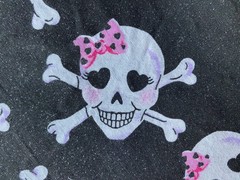FABRIC TRADITION 2008~Blushing Lady Skull Crossbones~BLACK WHITE GLITTER~Hairbow