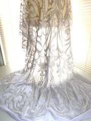 Esmeralda WHITE Sequins on Mesh Lace Fabric by the Yard – 10102