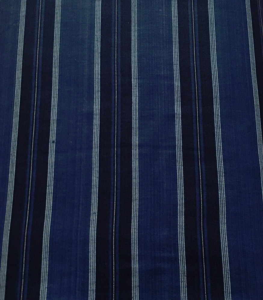 100% Linen Fabric Yarn Dyed Stripe and Coordinated Solid Color Indigo Blue