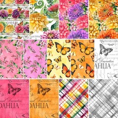 Wilmington Prints – Dahlia Botanica – Repeating Border Stripe Multi, Fabric BTY