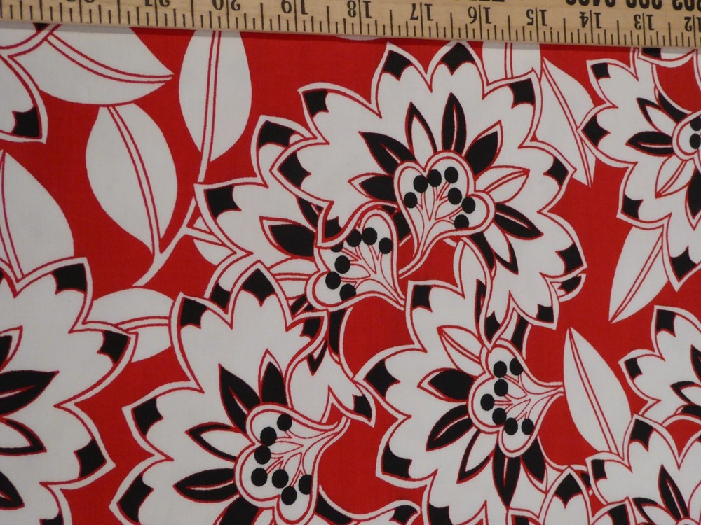Red, Black, White, Abstract Floral Cotton Stretch Sateen – WHOLE LAST PIECE!