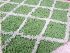 Vintage Chenille Bedspread Fabric, White Trellis on Candy Apple Green 19 x 20″