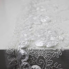Andrea WHITE 3D Floral Matte Corded Embroidery on Mesh Lace Fabric by the Yard