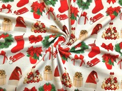 Bullet Knit Christmas Fabric Wreaths Stockings Santa Hats 56″W By Yard-BPR188