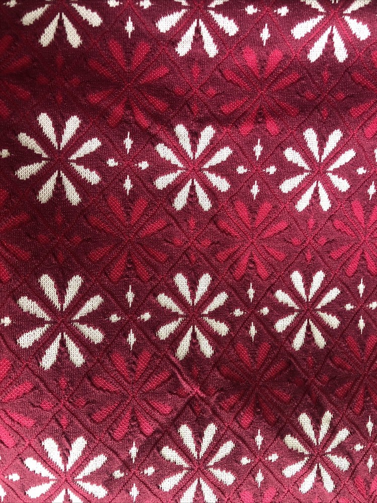 Vintage 60s Doubleknit Fabric Floral Print Retro Burgundy 1.5 Yards 60”W 54”L