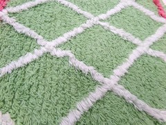 Vintage Chenille Bedspread Fabric, White Trellis on Candy Apple Green 19 x 20″