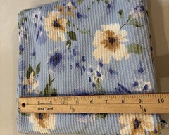 Blue Floral Double Knit Fabric | Polyester Rayon Spandex Blend | 60” Wide
