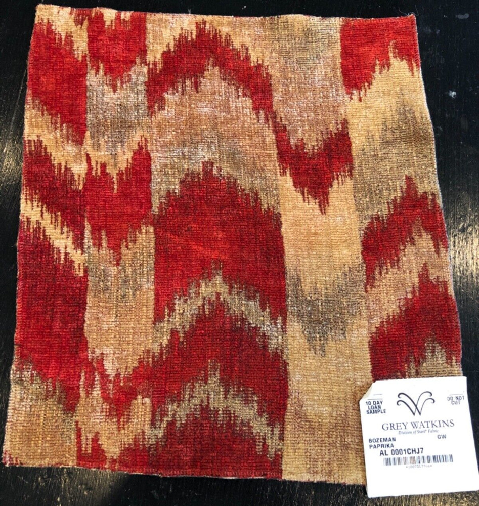GREY WATKINS Bozeman in Paprika 12 3/8 x 14″ Chenille Chevron Fabric Sample