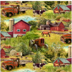 David Textiles 1 Yard Precut – BARNS & TRUCKS Print 100% Cotton Quilt Fabric