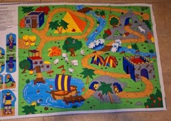 The Beginner’s Bible Play Mat Fabric Panel 60″x35″ Boat Castle Pyramid Jail FrSH