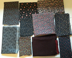Mixed 10 Lot Cotton Fabrics Pieces Dark Tone Mostly Floral Prints 1 LB