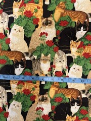 Cats In The Geraniums By Patty Reed Fabric 2004 Darling Kittens 1.5 Yards