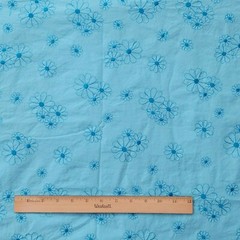 Blue Floral Embroidered Fabric Cotton? Stitched Daisy Flowers Spring 55×78 Boho