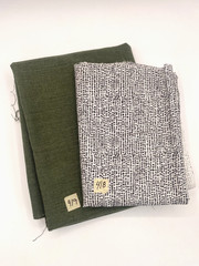 Vintage Linen Cotton Fabric Bundle Olive Green Hieroglyphic Print Sewing Lot