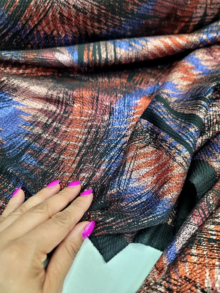 Nylon Spandex 60 W Stretch Fabric Sold BTY Design Multicolor Metallic Blue Red