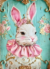 Handmade Shabby Chic Easter Bunny Princess 7×10 Craft Quilt Cotton Fabric Block