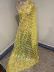 2 Yard Yellow Iridescent Sequins Embroidered Lace Fabric 50” Width