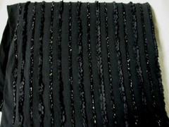 Black Fabric w Ruffles and Metallic Trim 4 Way Stretch Poly Spandex 60″ x 1.2 y