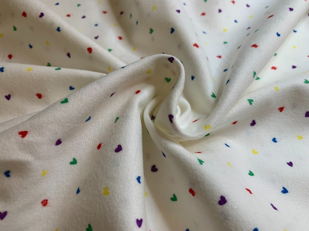 Bright Little Hearts on White Cotton Flannel Fabric Vintage 90’s OOP by P&B