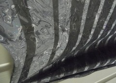 GREY SILVER MARBLED SATIN STRIPE CHIFFON, BORDER PRINT, FABRIC, SHEER, NEW, AUST