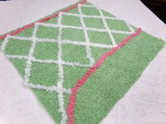 Vintage Chenille Bedspread Fabric, White Trellis on Candy Apple Green 19 x 20″