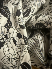 Black White Tropical Floral Linen Cotton Fabric Medium Weight 56″ Wide By Yard