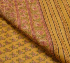 Sushila Vintage Pure Woolen Scrap Saree Woven BRANDED Mustard Sari Craft Fabric