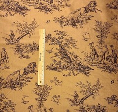 DESIGNER FRENCH COUNTRY TOILE SEPIA BROWN 100% SILK PRINTED FABRIC BY YARD 54″W