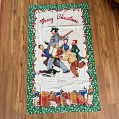 VTG Hallmark Norman Rockwell Mailman Kids Merry Christmas Fabric Panel 60″ x 35”
