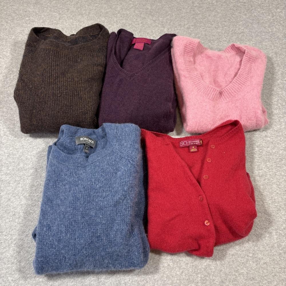 5 Cashmere Sweater Lot Purple Red Blue Brown Damaged Craft Recycle Cutter
