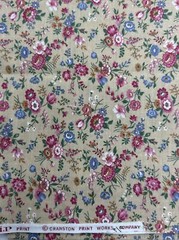 Fabric Cotton V.I.P. Print Cranston Works Beige W/Pink Blue Flowers 1yd Vintage