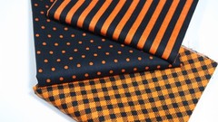 VTG Primitive Halloween Black Orange Pumpkin Dot Stripe Quilt Fabric Scrap Lot