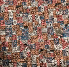 M813 Fabric 1940’s Cotton Peach Blue Pink Aztec Alphabet Geometric 1 Yd x 35″