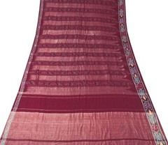 Sushila Vintage Pure Cotton Scrap Saree Hand Woven Ikat Sari 5 YD Remnant Fabric