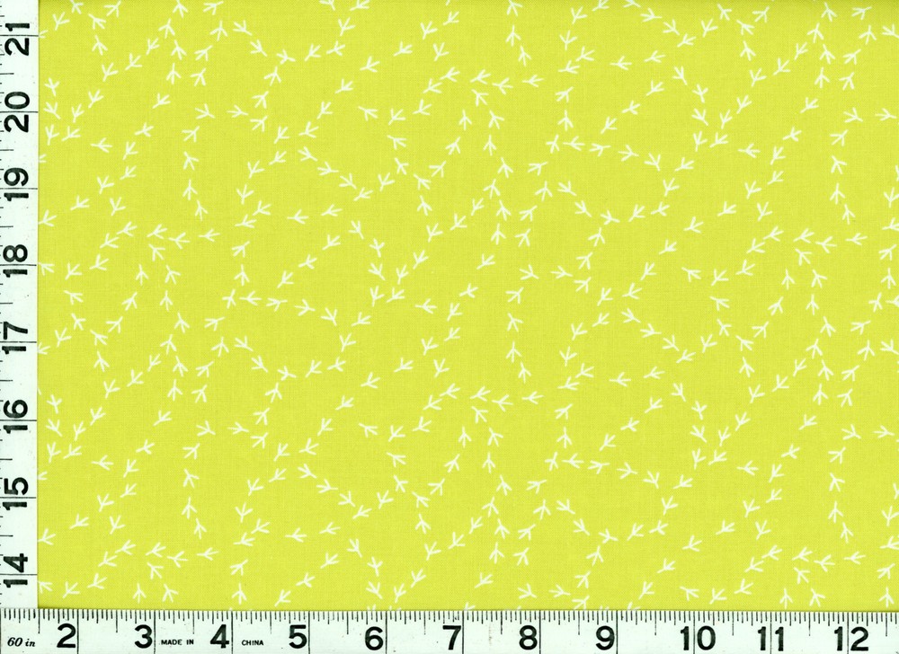 Lt Chicken Feet Tracks on Light Yellow Green Quilting Sewing Fabric by Yard #873