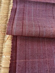 Japanese Vintage Indigo Kasuri Tsumugi Kimono Fabric Silk Pink Check pattern