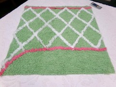Vintage Chenille Bedspread Fabric, White Trellis on Candy Apple Green 19 x 20″