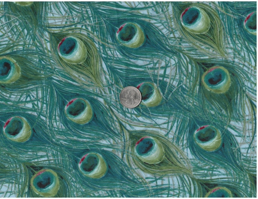 Remnant of Fabric Fat Eighth 9X21 Crafts, Quilting, Peacock Feathers