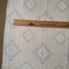 VTG 70s Medallion Arthur Johnson White with Blue Scrolls Cotton Fabric Pieces #5