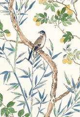 Thibaut Curtain Fabric ‘CLAIRE’ 2.2 METRES YELLOW/NAVY – 100% Linen