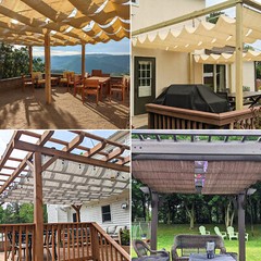 Retractable Canopy Cover Yard Gazebo Awning Wave Pergola Shade w/ Wire Beige