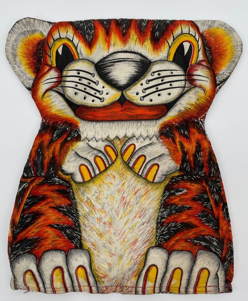 Vintage Multicolor Tiger Cut N Sew Panel Finished Unstuffed Pillow 1960s