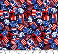 PATRIOTIC Postage Stamps 100% Fabric BTY Red White Blue Great for Face Masks