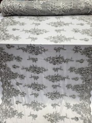 Silver Beaded Lace Fabric By The Yard 3d Floral Flowers Embroidery Sequins Prom